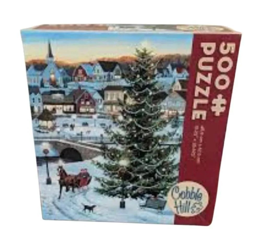 Cobble Hill "Village Tree" 500-Piece Christmas Jigsaw Puzzle - Winter Scene, NEW
